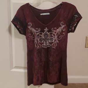 Maurices XS Fleur De Lis Brown Shirt